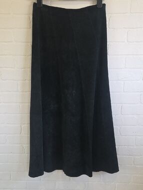 Black Suede Maxi Skirt with Subtle Paneling
